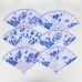 Веер пластик, текстиль "Синий рисунок на белом", карнавальный, складной, МИКС 23 см