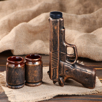 Штоф с рюмками "Пистолет", бронза, 3 предмета, 0,14 л